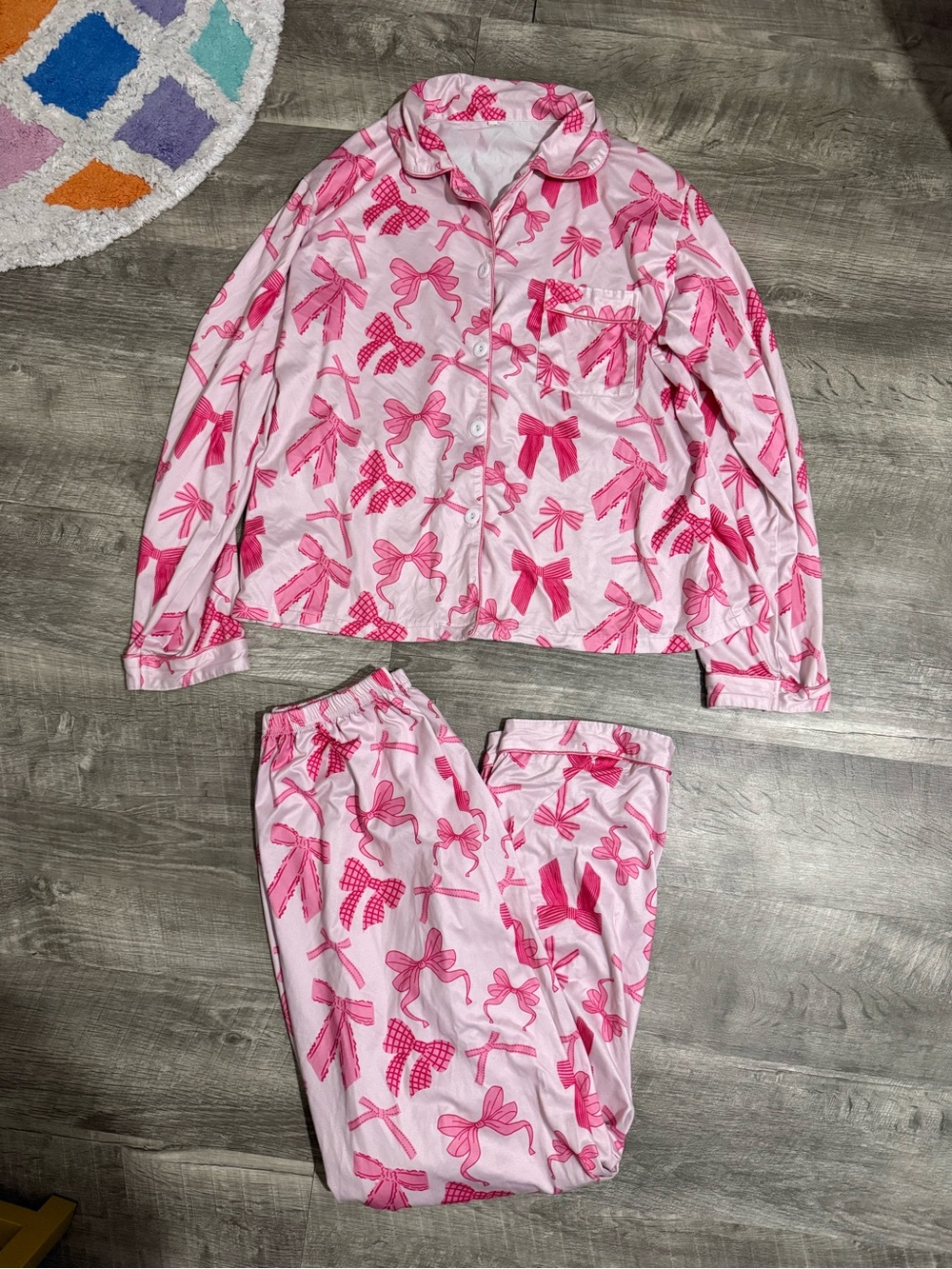 Pink Bow-Print Pajama Set